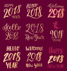 2018 happy New Year gold text logo for holiday calendar print golden design or Christmass newborn yearly party illustration