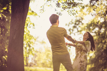 Fun in nature. Couple in love.