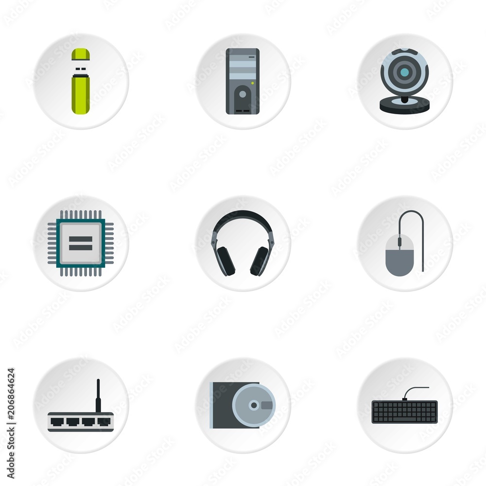 Poster computer icons set. flat illustration of 9 computer vector icons for web