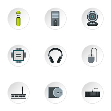 Computer icons set. Flat illustration of 9 computer vector icons for web