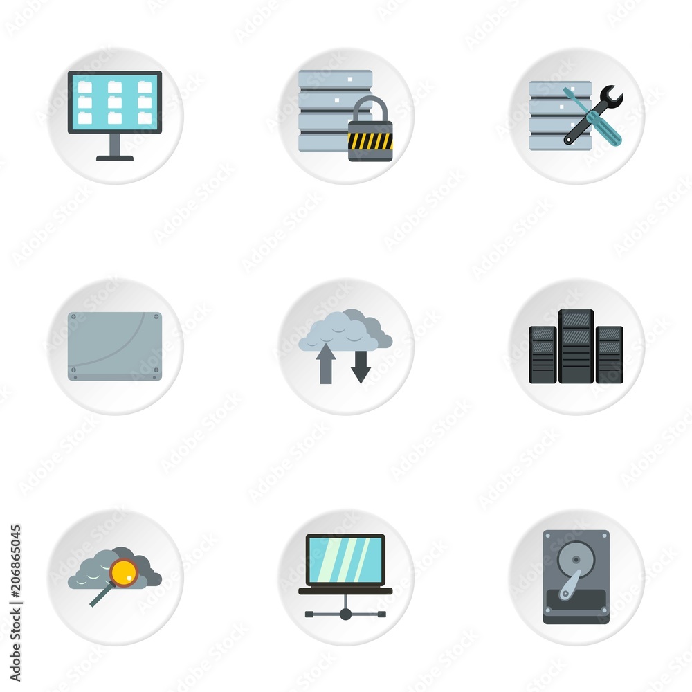 Poster computer setup icons set. flat illustration of 9 computer setup vector icons for web