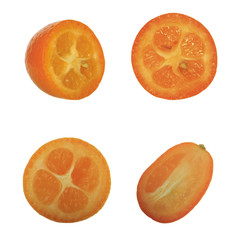 set of slices of kumquat isolated on white background