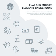 money, mobile, video, photos outline vector icons and elements background concept on grey background.Multipurpose use on websites, presentations, brochures and more
