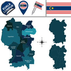 Fototapeta premium Map of Kuala Lumpur with Districts