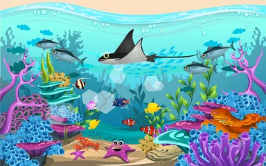 Wall murals Green Coral the beauty of the sea. there are fish and corals.
