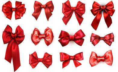 Red realistic satin bows isolated on white.