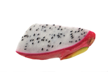 slice of white pitahaya isolated on white background