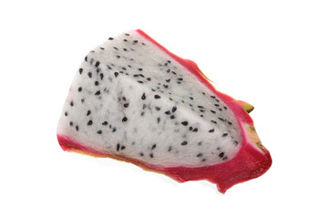 slice of white pitahaya isolated on white background