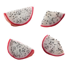 set of slices of pitahaya isolated on white background