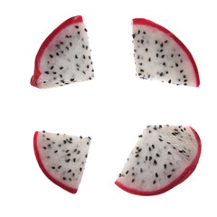 set of slices of pitahaya isolated on white background