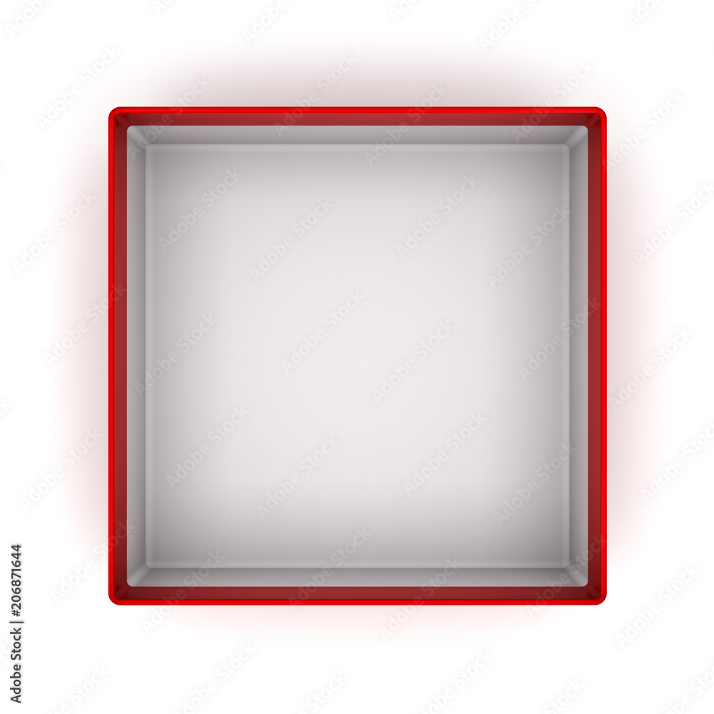 Leinwandbilder top view of red blank cardboard box isolated on white background with shadow . 3d rendering.