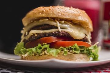 beef burger with tomato and cheese