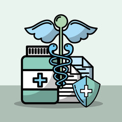 caduceus medicine bottle report health medical vector illustration  