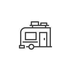 Travel trailer outline icon. linear style sign for mobile concept and web design. Caravan simple line vector icon. Camping trailer Symbol, logo illustration. Pixel perfect vector graphics