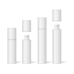 Set of vector realistic images (mock-up) of packaging for cosmetics. Layout of bottle of tonic for face, shampoo, shower gel of different volumes. The image is created using the gradient mesh. EPS 10