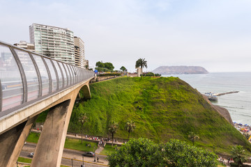 Villena Rey Bridge and coastline in Miraflores district, in Lima, Peru