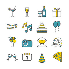 Set of party and celebration vector line icons for web design