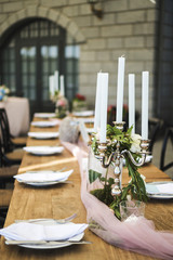 Served table, cutlery prepared for wedding