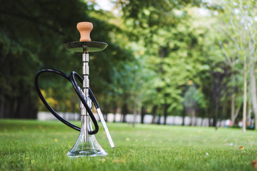 Hookah shisha smoke on park background