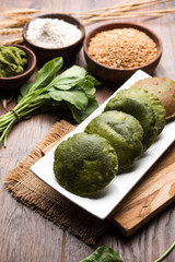 Palak Puri or Spinach Poori, indian breakfast food, selective focus