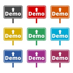 Demo sign, Demo icon, color icons set
