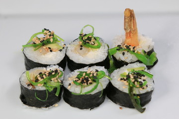 Sushi rolls served on a plate