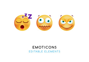 Set of Cute Emoticons on White Background . Isolated Vector Illustration 