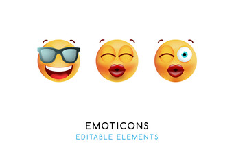 Set of Cute Emoticons on White Background . Isolated Vector Illustration 