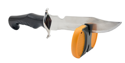 Knife sharpener and knife isolated on white