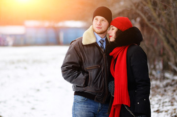 Beautiful senior couple on a walk, winter day