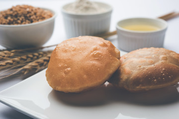 Homemade Fried Puri or Poori Or Indian Bread, selective focus