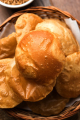 Homemade Fried Puri or Poori Or Indian Bread, selective focus