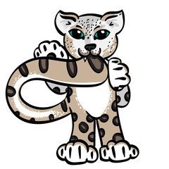 Cartoon Snow Leopard biting its own tail