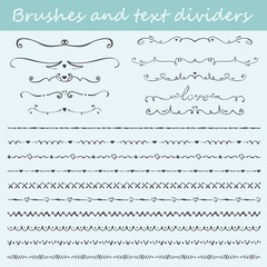 Big set of Valentine's hand drawn brushes and text dividers. Vector illustration