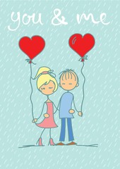 Valentines Day Greeting Card with cute couple in love.