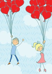 Valentines Day Greeting Card with cute couple in love.