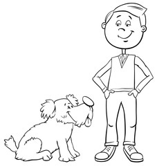 boy with cute dog cartoon coloring book