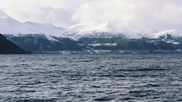 Fjord with snow mountains, norway
