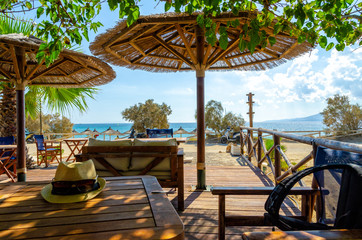 beach bar on Naxos island, Cyclades, Greece - obrazy, fototapety, plakaty