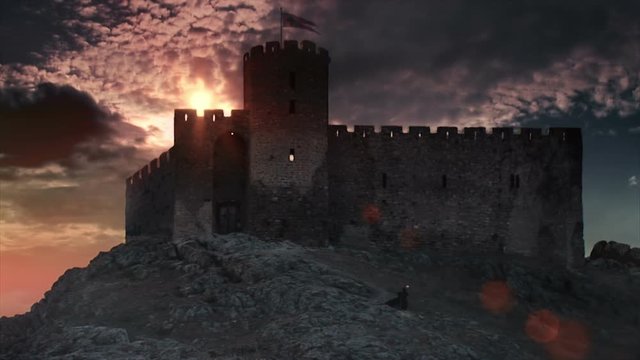 Fortress on the mountain, clouds timelapse.