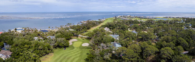 180 degree panorama of waterfront and golf properties on Fripp Island, South Carolina