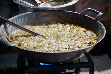 Pan fried fish eggs in a local food in the country, Thailand