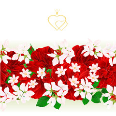 Floral border seamless background red roses with a bud vintage  festive background vector Illustration for use in interior design, artwork, dishes, clothing, packaging, greeting cards