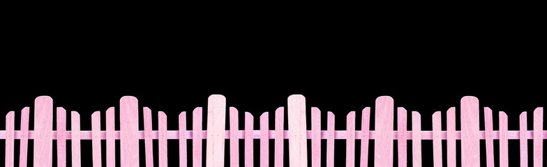 Closeup surface purple wooden fence isolated on black background with clipping path