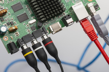 Creative abstract electronic industry business technology concept: macro view of the group of...
