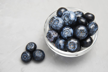Blueberries Isolated on Gray Textured Background Fresh Berry Copy Space