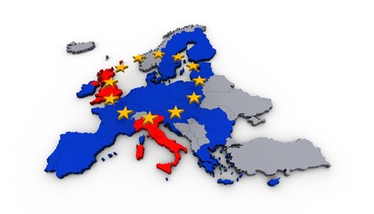 italy leaving eu european union brexit map exit crisis 3d illustration