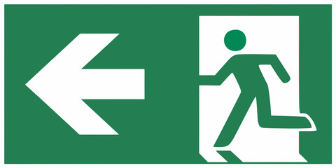 emergency exit sign  left - emergeny exit vector illustration - obrazy, fototapety, plakaty