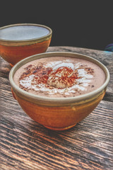 Cup Hot chocolate on an old wood plank