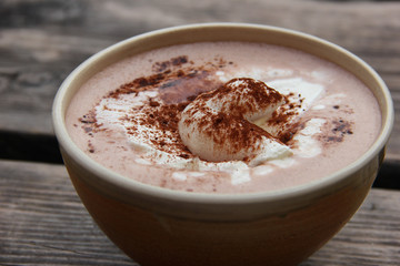 Cup Hot chocolate on an old wood plank